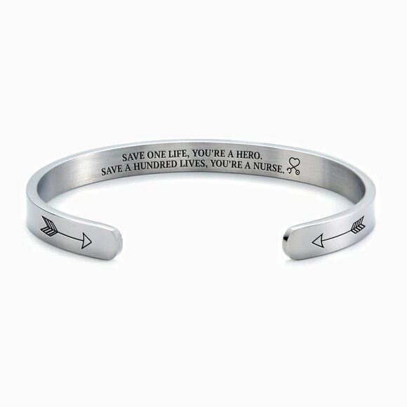 Mint & Lily Nurse Save Lives Silver Tone Minimalist Simple Cuff Bracelet - Picture 1 of 9